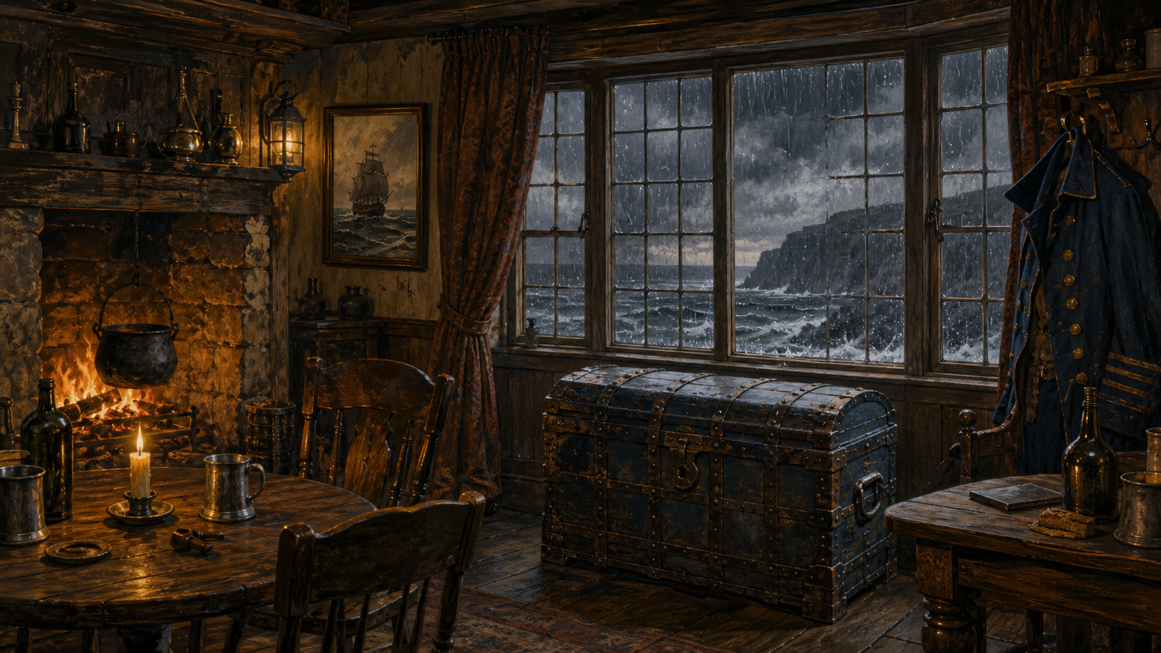 The Admiral Benbow inn in an eighteenth-century storm